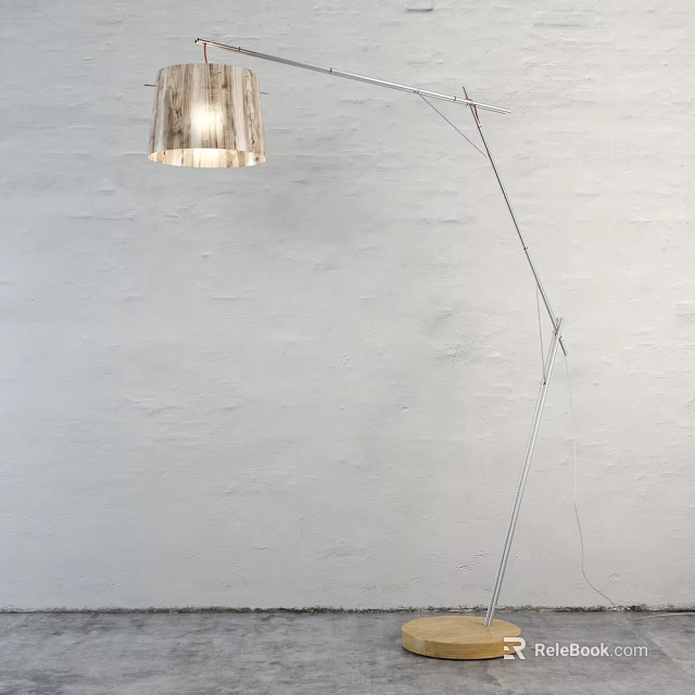 Modern Floor Lamp With Sleek Metal Stand And Textured Glass Shade Against White Wall 3d model 