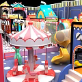Vibrant Indoor Playground With Colorful Play Structures Interactive Areas And Fun Carousel Decorations