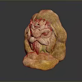 Mythical Fantasy Game Character Yellow Stone Sculpture With Bearded Face And Crown Ornaments