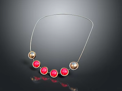 Elegant Gold Chain Necklace With Red And Gold Beads For Daily Wear 3d model