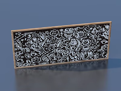 Rectangular Decorative Board With White Hand Drawn Household Items Sketch Art 3d model