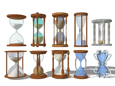 Various Design Hourglass Decorative Ornament Set With Wooden Frames And Colored Sand 3d model