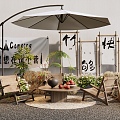 Camping Outdoor Table and Chair Leisure Chair Outdoor Chair Plant Pile Straw Pile Cement Brick 3d model