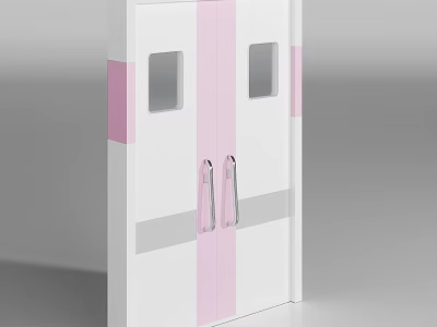 Pink And White Storage Cabinet With Double Doors Viewing Windows And Silver Handles 3d model