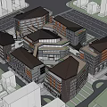Modern Commercial Street With Multi Story Buildings Open Spaces And Green Areas