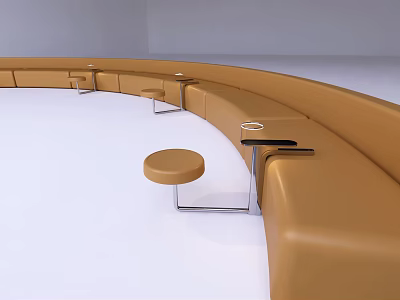 Curved Tan Sectional Sofa in Modern Interior With Round Stool And Side Table 3d model