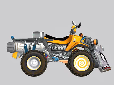 Cartoon Yellow All Terrain Vehicle With Large Wheels Front Shovel And Mechanical Design 3d model