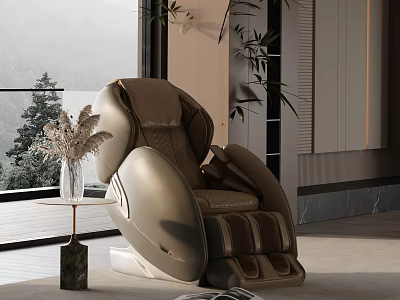 Modern Leisure Recliner Chair Interior With Soft Leather Upholstery And Potted Greenery 3d model