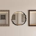 Three Decorative Wall Mirrors with Square Round Rectangular Shapes and Beige Black Brown Frames 3d model