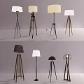Various Modern Floor Lamps with Different Base Styles and Colored Shades