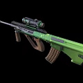 Green Rifle With Scope Yellow Lightning Patterns And Brown Stock Modern Design