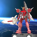 Red Smart Machine Mech Warrior With Large Sword In Space Earth View 3d model