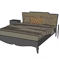 Double Bed with Upholstered Headboard Geometric Bedspread and Matching Nightstands 3d model