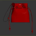 Fendi Red Drawstring Leather Bag With Adjustable Straps And Brand Logo