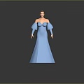 3D Game Movie Female Character In Blue Long Dress With Puffed Sleeves And Strapless Design