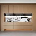 Modern Minimalist Sideboard With Wooden Cabinetry Marble Countertop And LED Lighting