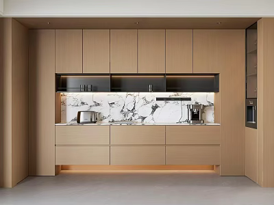 Modern Minimalist Sideboard With Wooden Cabinetry Marble Countertop And LED Lighting 3d model