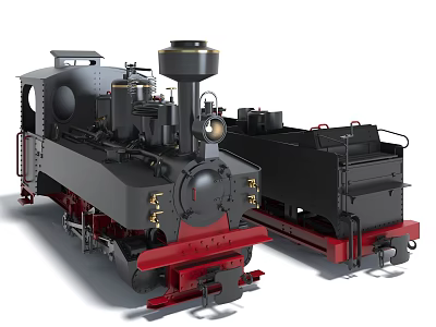 Vintage Black and Red Steam Train Model with Classic Design and Metal Parts 3d model