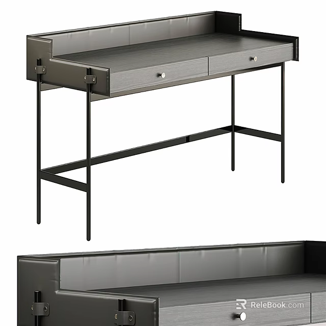 Modern Dressing Table With Gray Finish Metal Legs And Drawers Design 3d model 