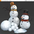 Large And Small Snowmen With Hats Scarves And Pile Of Snowballs