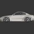 Modified Champagne Sports Car with Carbon Fiber Roof Rear Spoiler Black Wheels and Low Stance