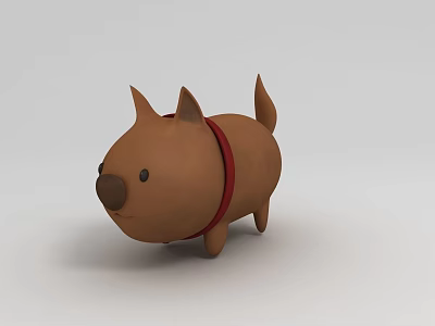 Cute Brown Small Dog With Red Collar In Cartoon 3D Model Design Style 3d model