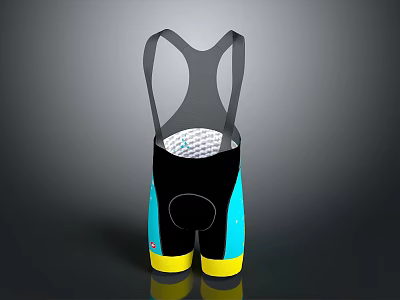 High Quality Black Cycling Shorts With Suspenders Blue Yellow Accents And Mesh Panel 3d model