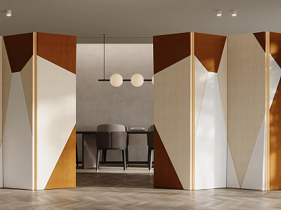 Geometric Screen Dividers With Neutral Colors In Modern Dining Room 3d model