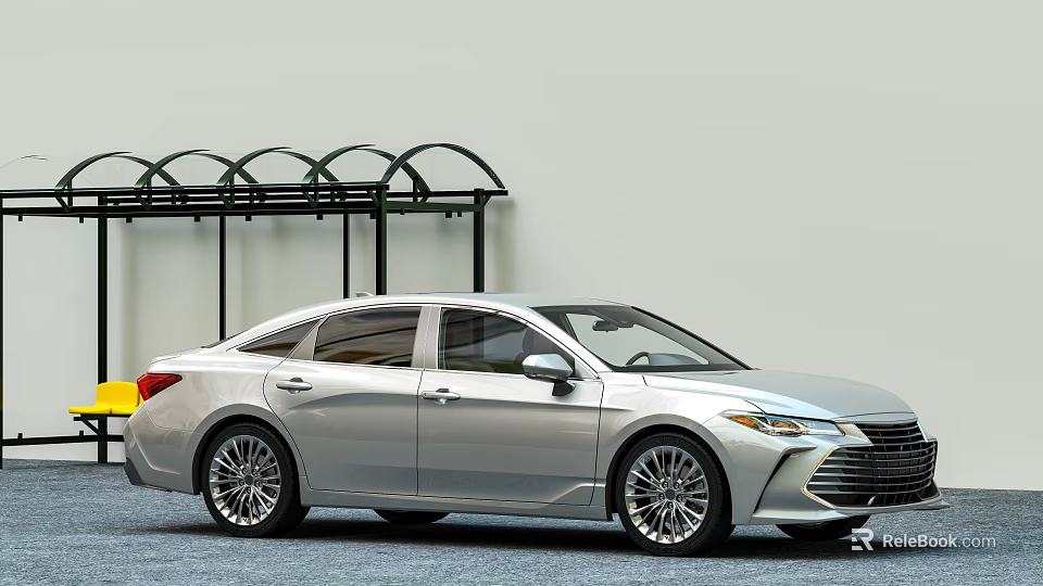 Silver Sedan Car Parked Near Bicycle Rack 3d model 