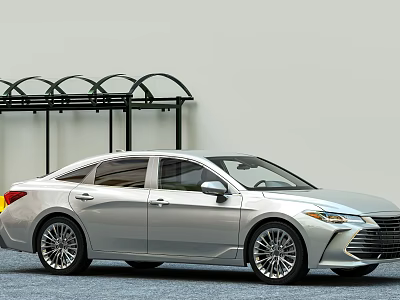 Silver Sedan Car Parked Near Bicycle Rack 3d model