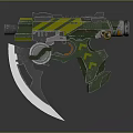 Futuristic Sci Fi Weapon With Green Yellow Design And Sickle Blade 3d model