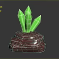 Glowing Green Crystals With Sharp Edges On Textured Pink Rock Base