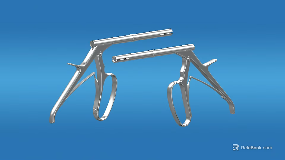 Silver Stainless Steel Surgical Retractors Medical Instruments Displayed On Blue Background 3d model 