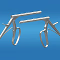 Silver Stainless Steel Surgical Retractors Medical Instruments Displayed On Blue Background
