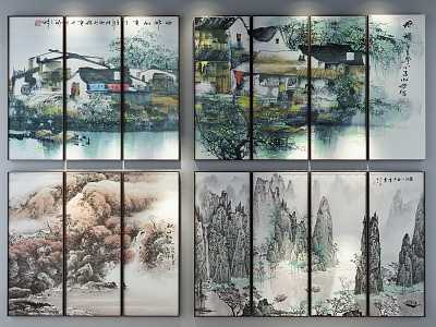 New Chinese Landscape Painting Decorative Wall Chart 3d model