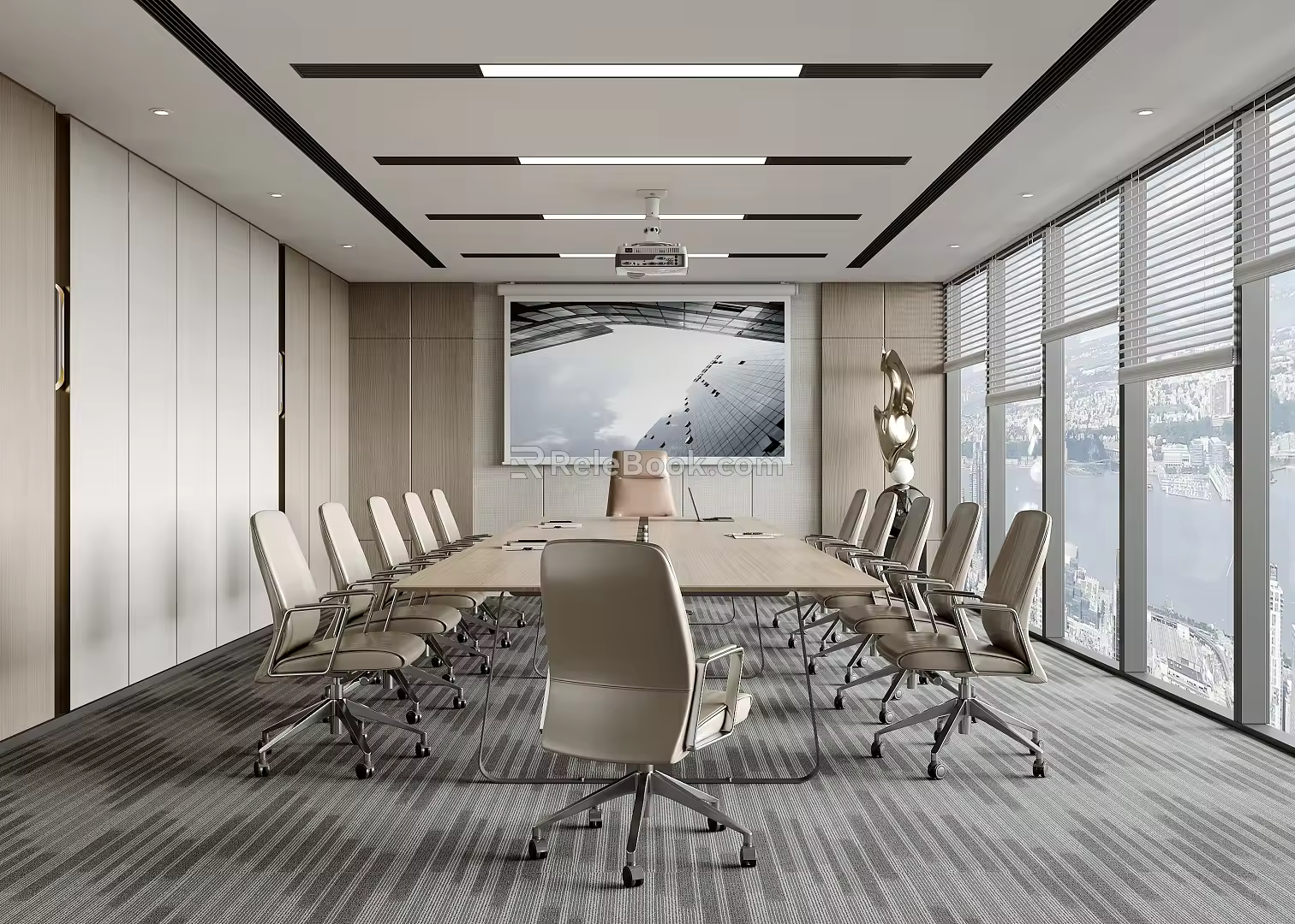 Meeting Room Projector Curtain Sunshade Boss Chair 3d model