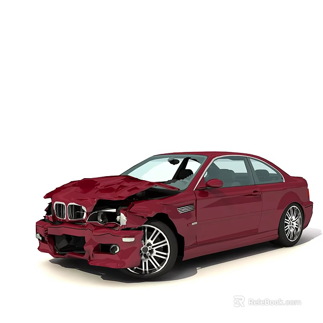 Red BMW Two Door Coupe With Front End Collision Damage 3d model 