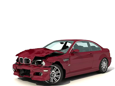 Red BMW Two Door Coupe With Front End Collision Damage 3d model