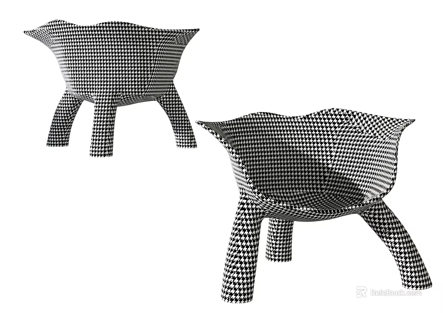 Stylish Leisure Chairs With Black And White Checkered Pattern And Three Legged Design 3d model 