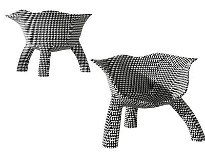 Stylish Leisure Chairs With Black And White Checkered Pattern And Three Legged Design 3d model