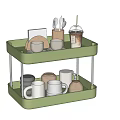 Green Two Tier Kitchen Shelf Organizing Mugs Cups Plates Utensils And Drink Cups
