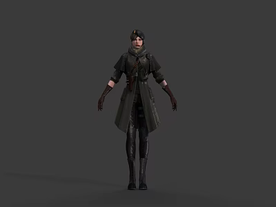 Game Movie Character 3D Model In Military Coat With Hat Gloves Long Boots 3d model