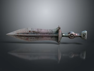 Ancient Rusted Metal Sword With Ornate Hilt And Engraved Blade Surface 3d model