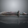 Ancient Rusted Metal Sword With Ornate Hilt And Engraved Blade Surface