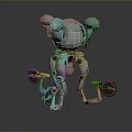 Futuristic Silver Robot Game Movie Character With Spherical Head Mechanical Legs And Wheel Structures