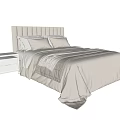 Modern Double Bed With Upholstered Headboard Light Colored Bedding And Side Nightstand 3d model