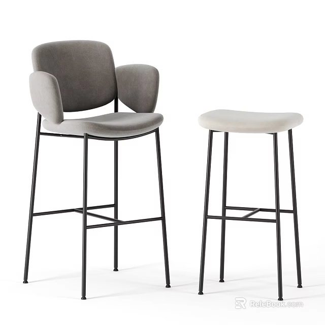 Modern Bar Stools With Armrest Backrest And Armless Backless Design Gray Beige Black Metal Legs 3d model 