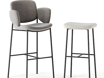 Modern Bar Stools With Armrest Backrest And Armless Backless Design Gray Beige Black Metal Legs 3d model