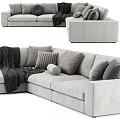 Comfortable Light Gray Sectional Sofa With Multiple Throw Pillows And Soft Blanket 3d model