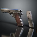 Classic Metal Pistol With Wooden Grip Magazine And Single Bullet